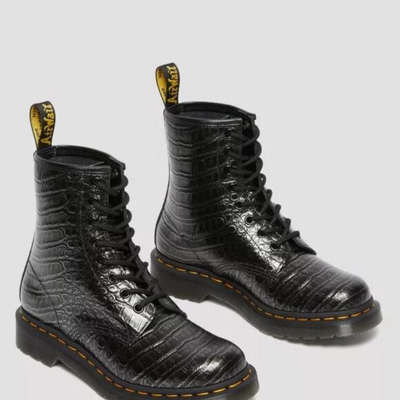 DR. MARTENS 1460 Women's Croc Emboss Leather Lace Up Boots - Gunmetal Wild Croc - Picture 7 of 12
